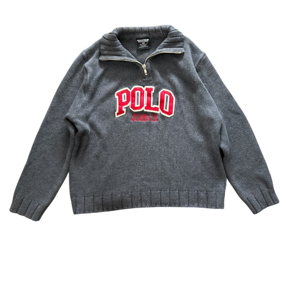 Vintage Polo Jeans Co. Ralph Lauren Quarter-Zip Sweater - Men's XL - Grey/Red